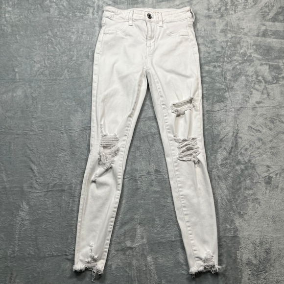 American Eagle Outfitters Denim - American Eagle Jegging Womens White Distressed Hi-Rise Next Level Stretch 0